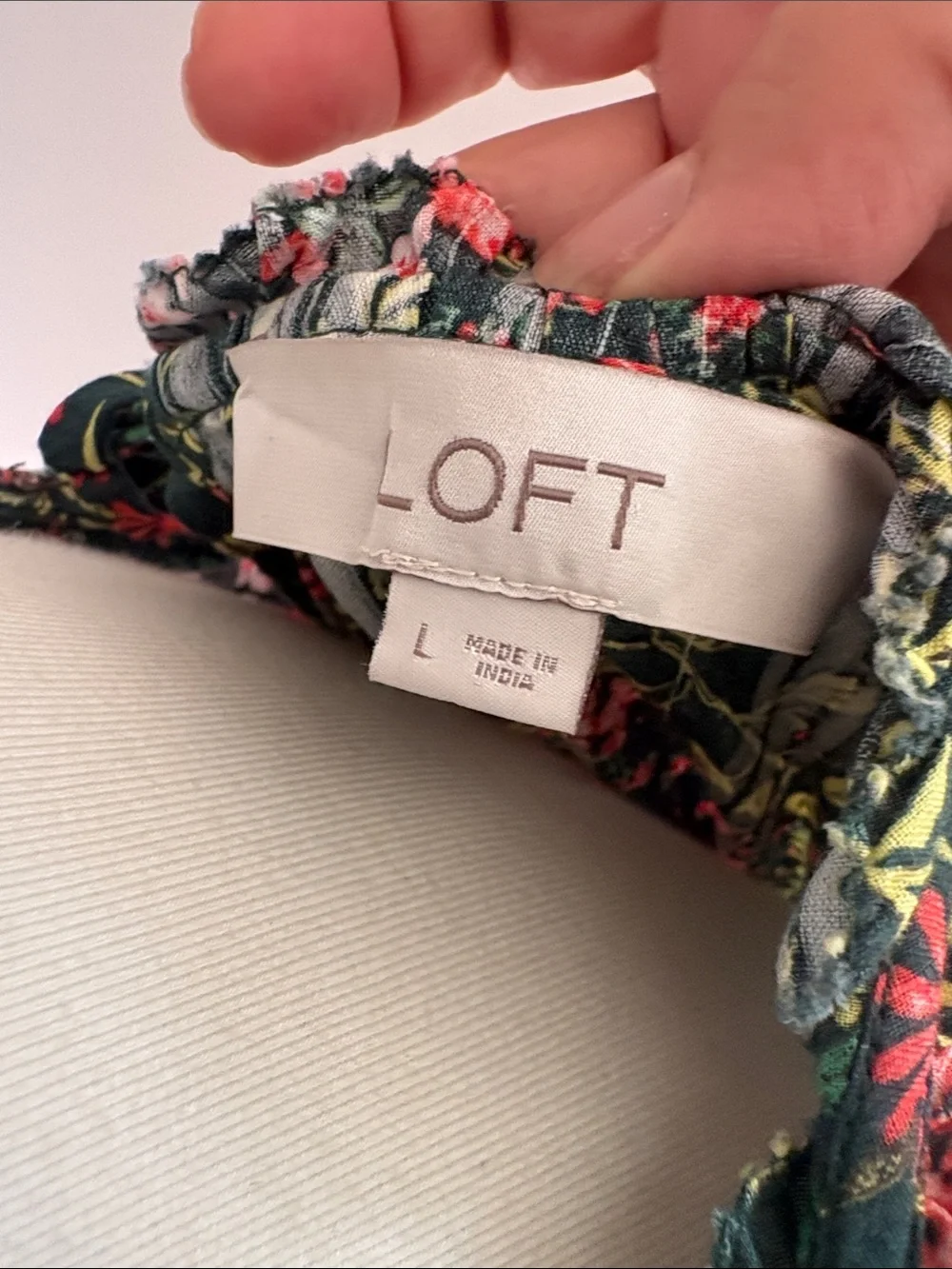 LOFT Forest Green Floral Peasant Blouse
